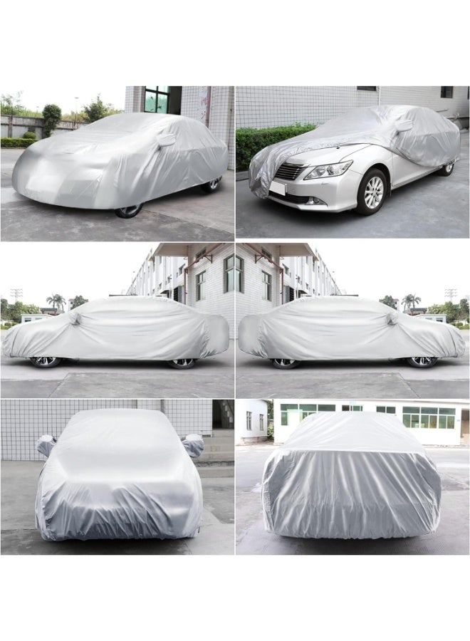 شابية أغطية سيارات 530x200x150 سم مقاومة للماء في جميع الأحوال الجوية للسيارات، غطاء سيارة واقي من الشمس، غطاء عالمي، غطاء كامل خارجي للحماية من المطر والشمس والأشعة فوق البنفسجية، محكم وناعم وغير كاشط لجميع الموديلات - Image 3